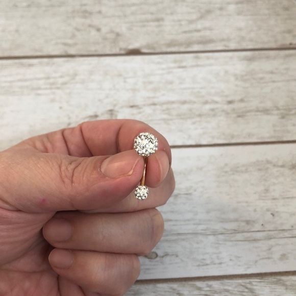 Ball Cubic Zirconia Mini stones Rose Gold Post Belly Button Ring - Picture 3 of 5